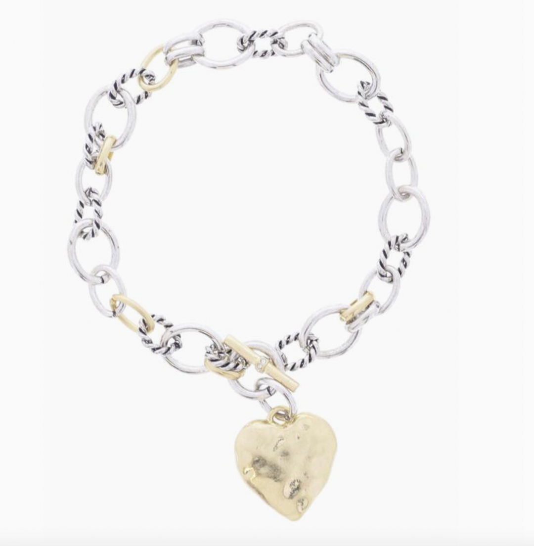 Two Tone Heart Toggle Bracelet