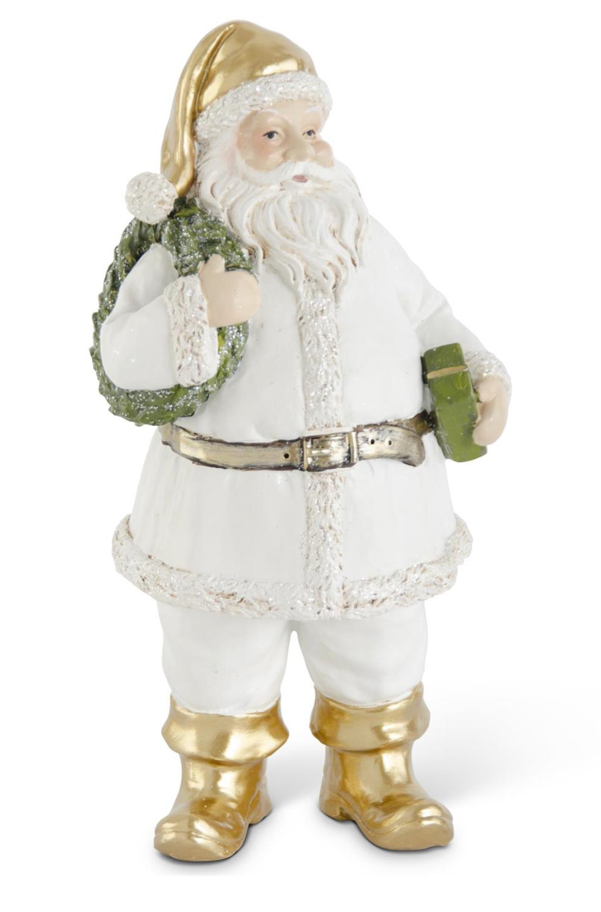 White & Gold Resin Santa Wreath & Package