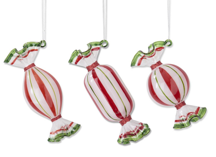 Red & Green Glass Candy Ornaments