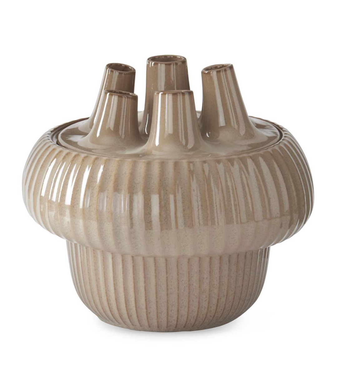 Tan Ceramic Flower Frog Vase