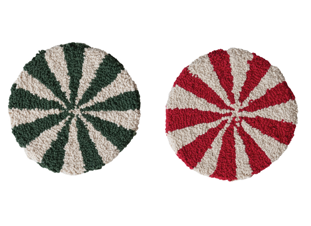 Round Cotton Tufted Candy Striped Trivet | 2 Colors