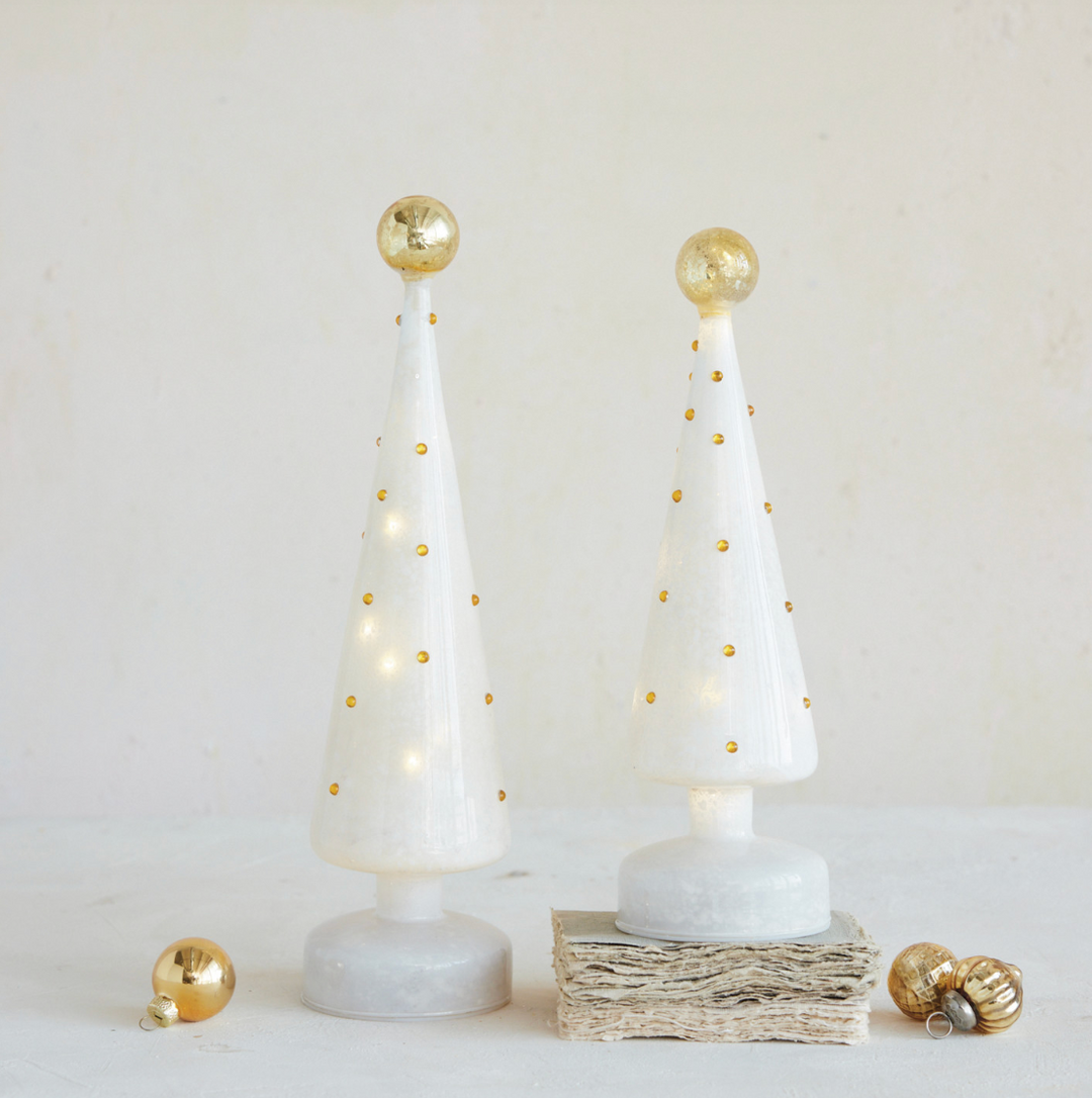 Mercury Glass Tree with Embossed Dots &amp; LED Light