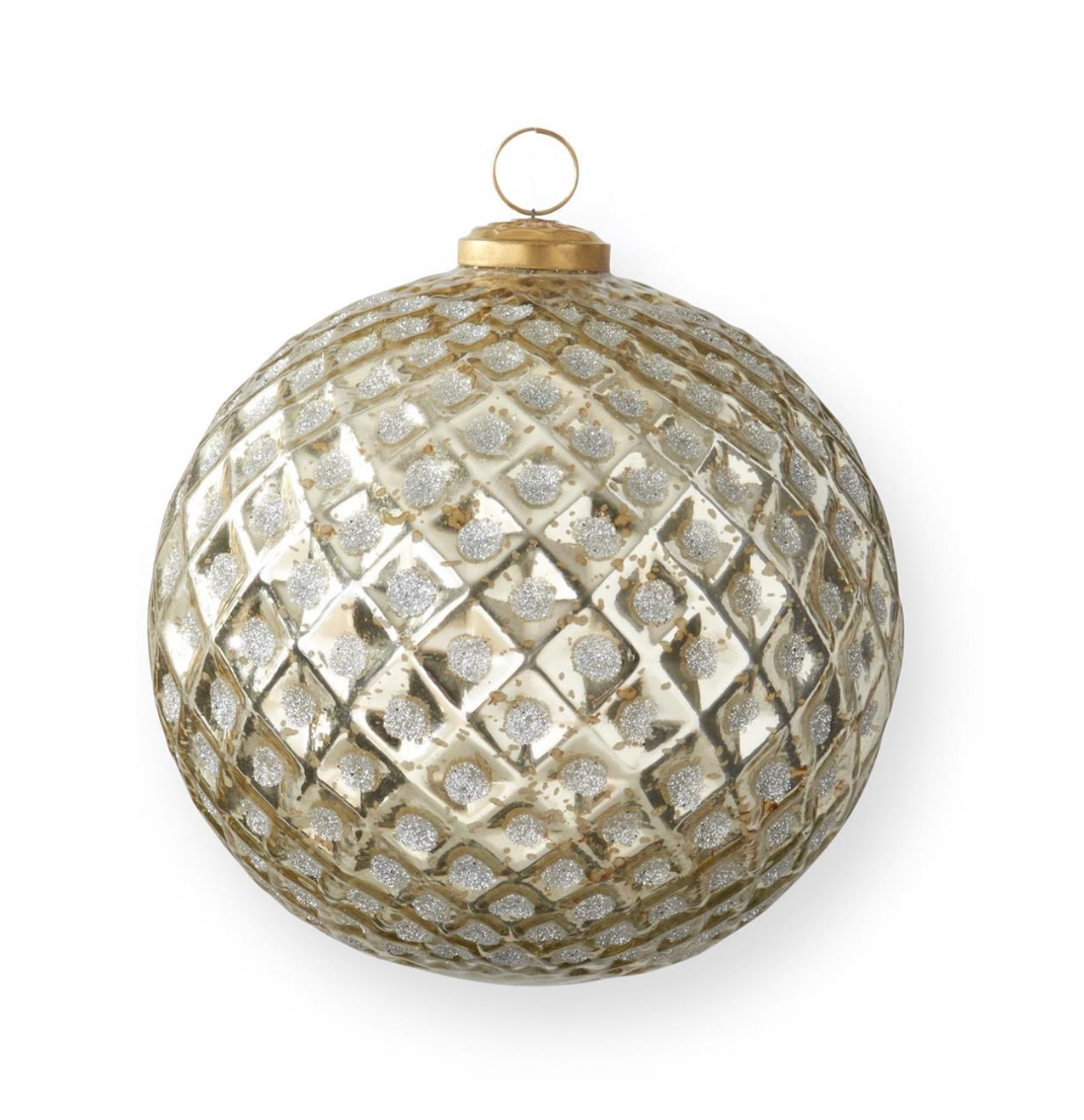 Gold Glitter Glass Diamond Embossed Ornament