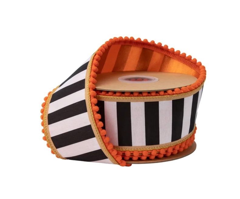 Stripe & Pom Pom Wired Ribbon