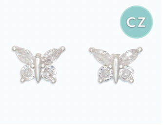 Silver Crystal Butterfly Stud Earrings | Cuties