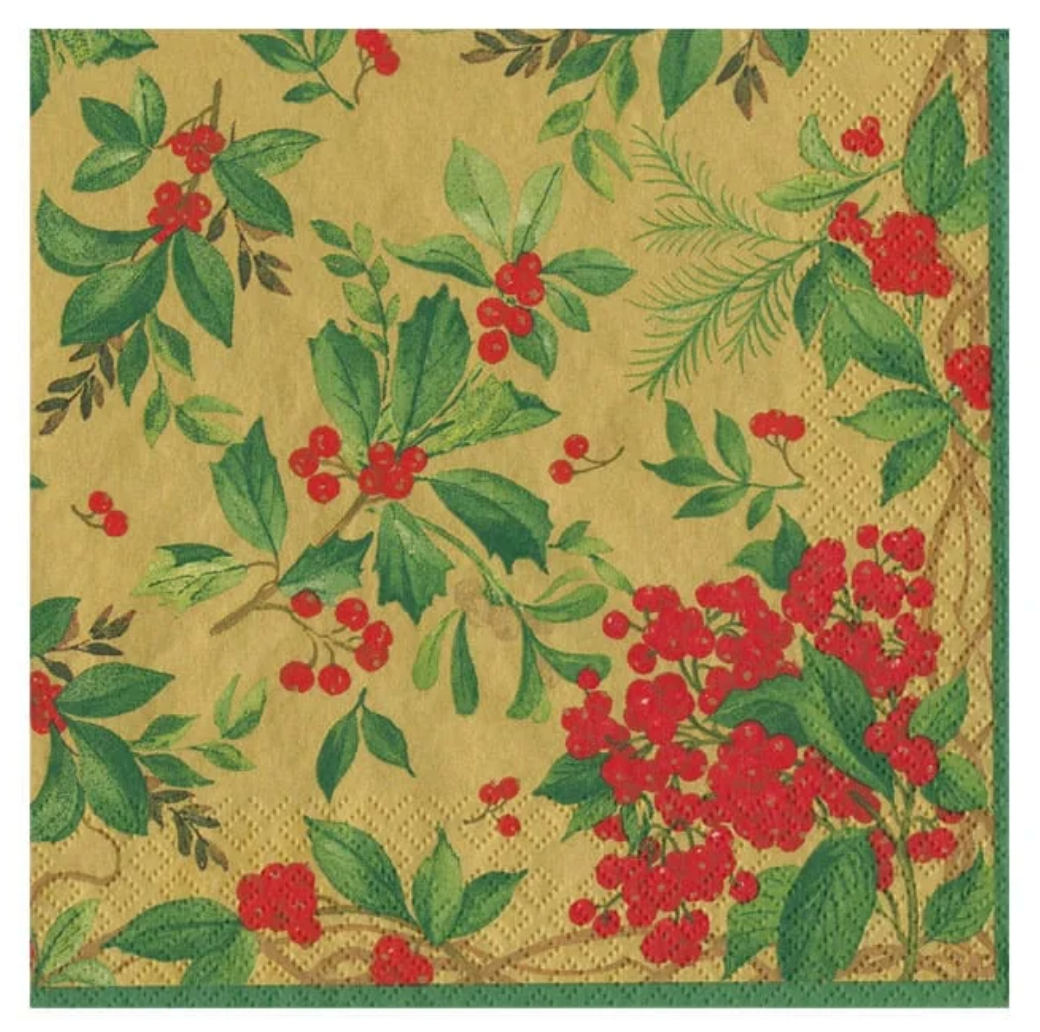 Holly Chintz Gold Napkin
