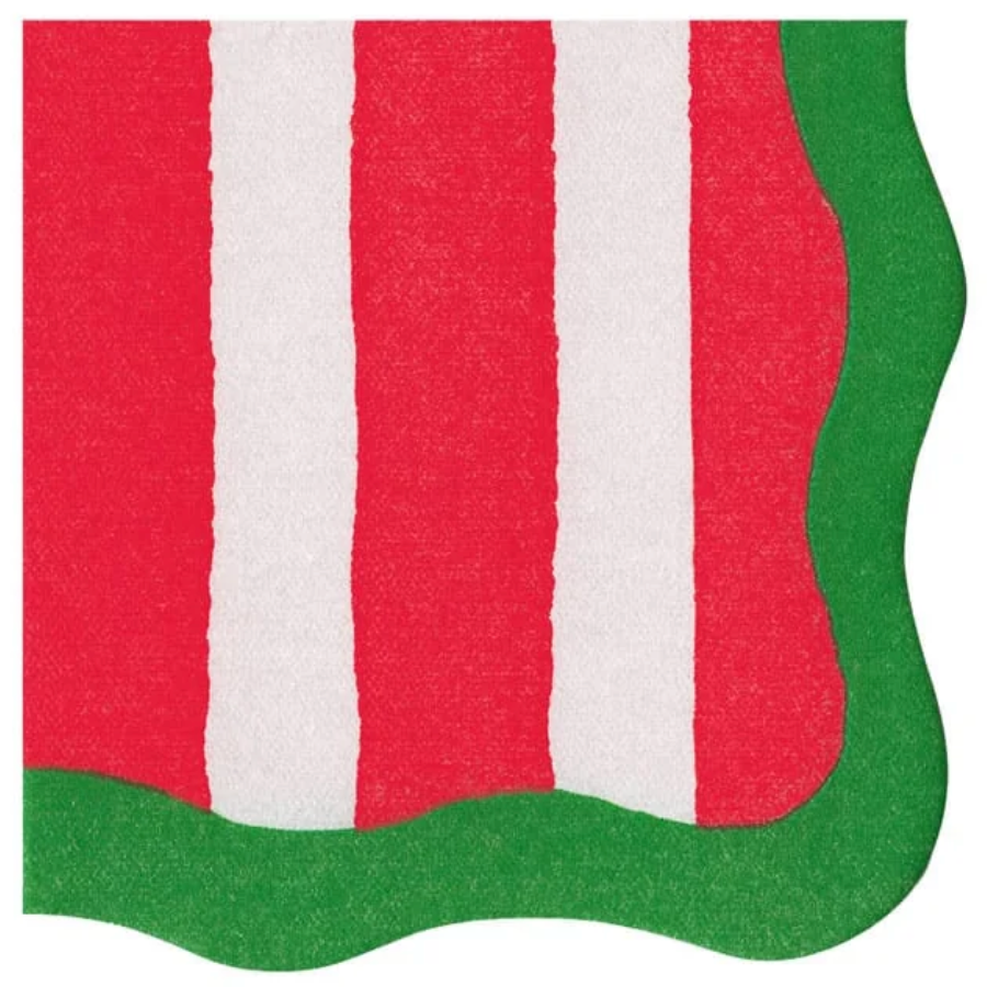Cafe Stripe Scallop Red/Green Napkin