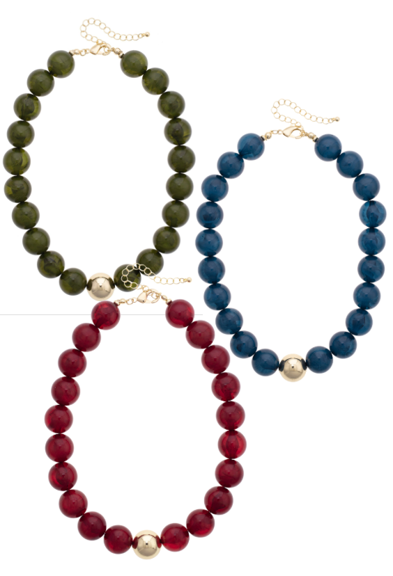 Marjorie Beaded Necklace in Dark Green