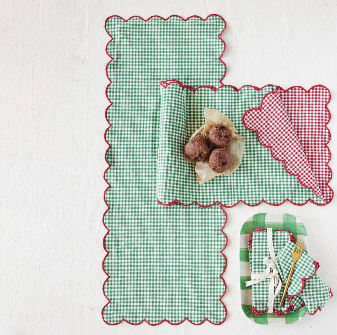Scalloped Two-Sided Table Runner with Stitched Edge