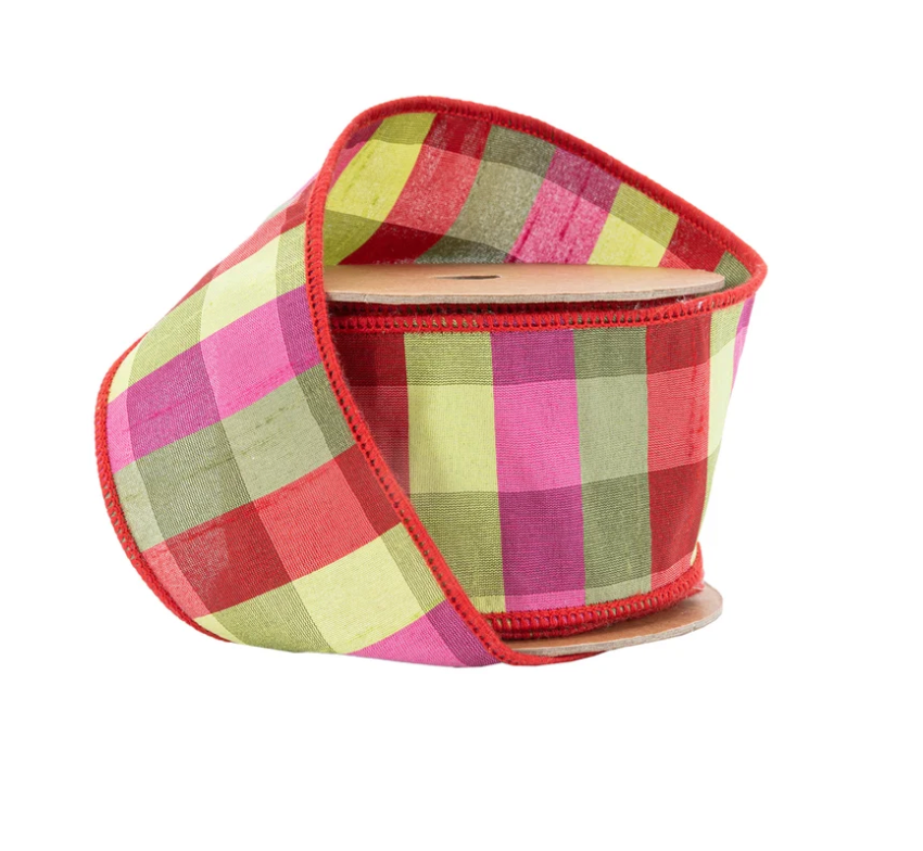 Holiday Pink Plaid Wired Ribbon | Two Sizes