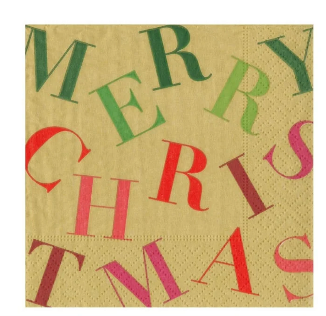 Merry Christmas Toss Gold Napkin