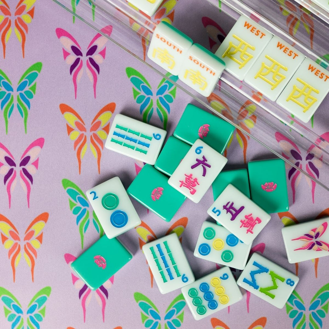 Teal Garden/Butterfly Double-Sided Mahjong Mat
