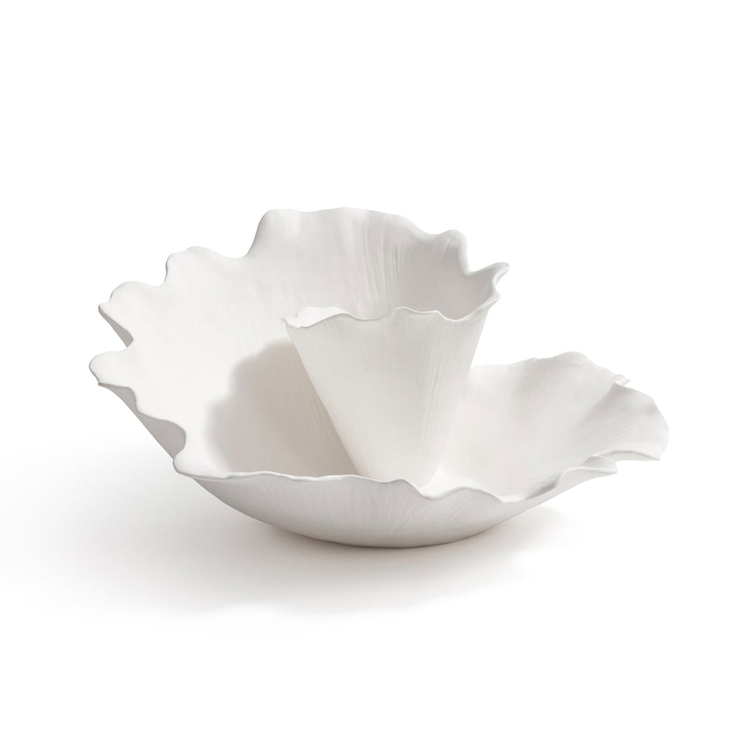 White Ruffled Handmade Ceramic Tabletop Centerpiece