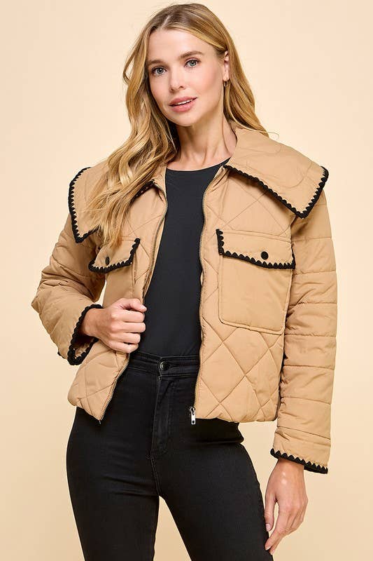 Front Zipper Quilted Puffer Jacket