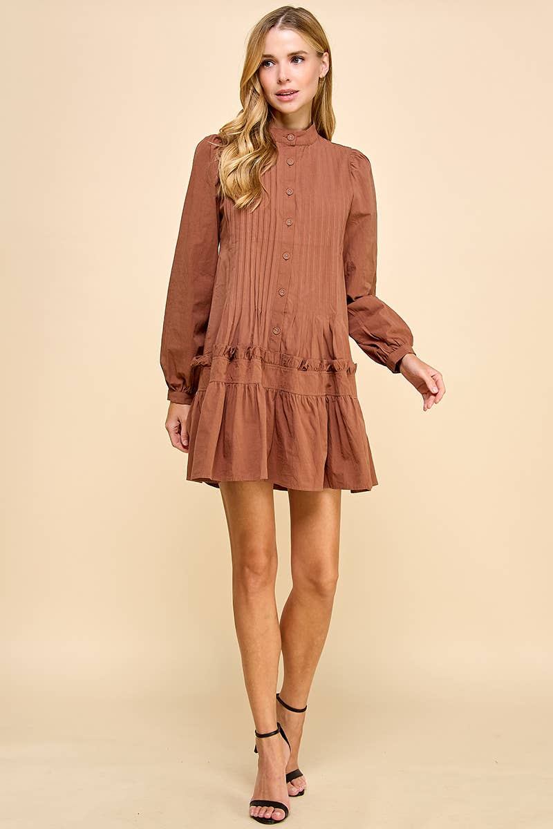 Button Down Pleated Detail Dress