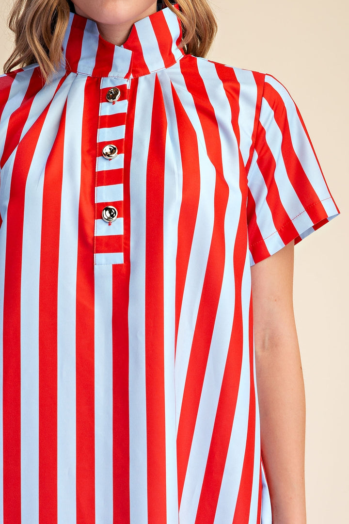 Stripe High Neck Midi Dress