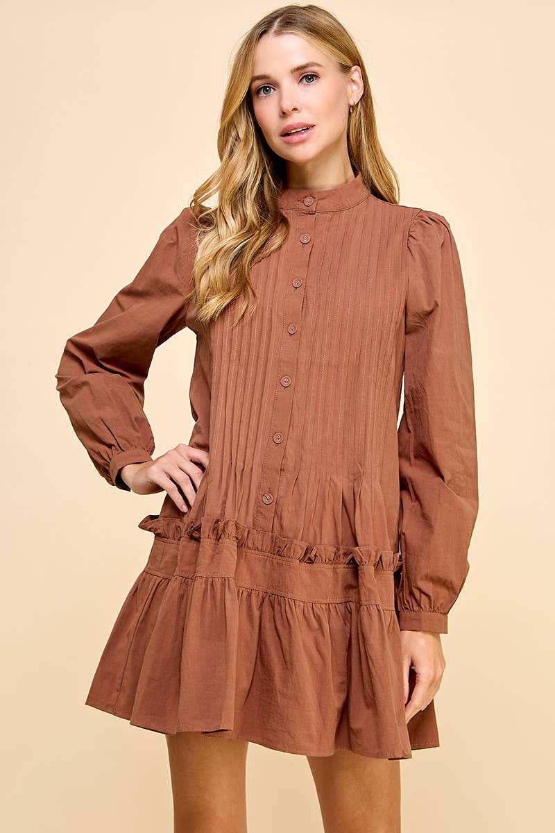 Button Down Pleated Detail Dress