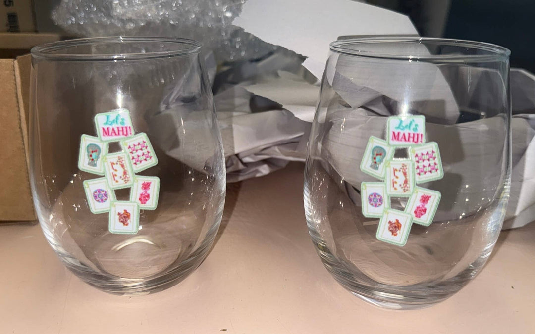 Let’s MAHJ! Stemless Wine Glasses