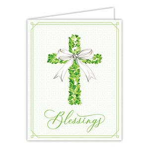 Blessings Cross Boxwood with White Bow Greeting Card