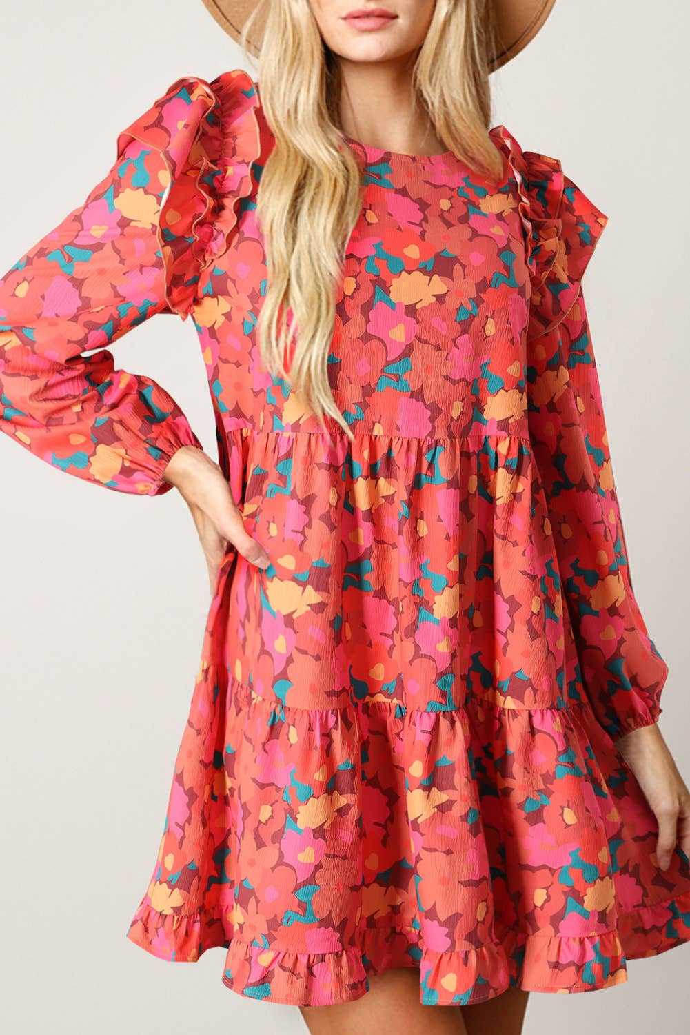 Ruffle Long Sleeve Floral Dress