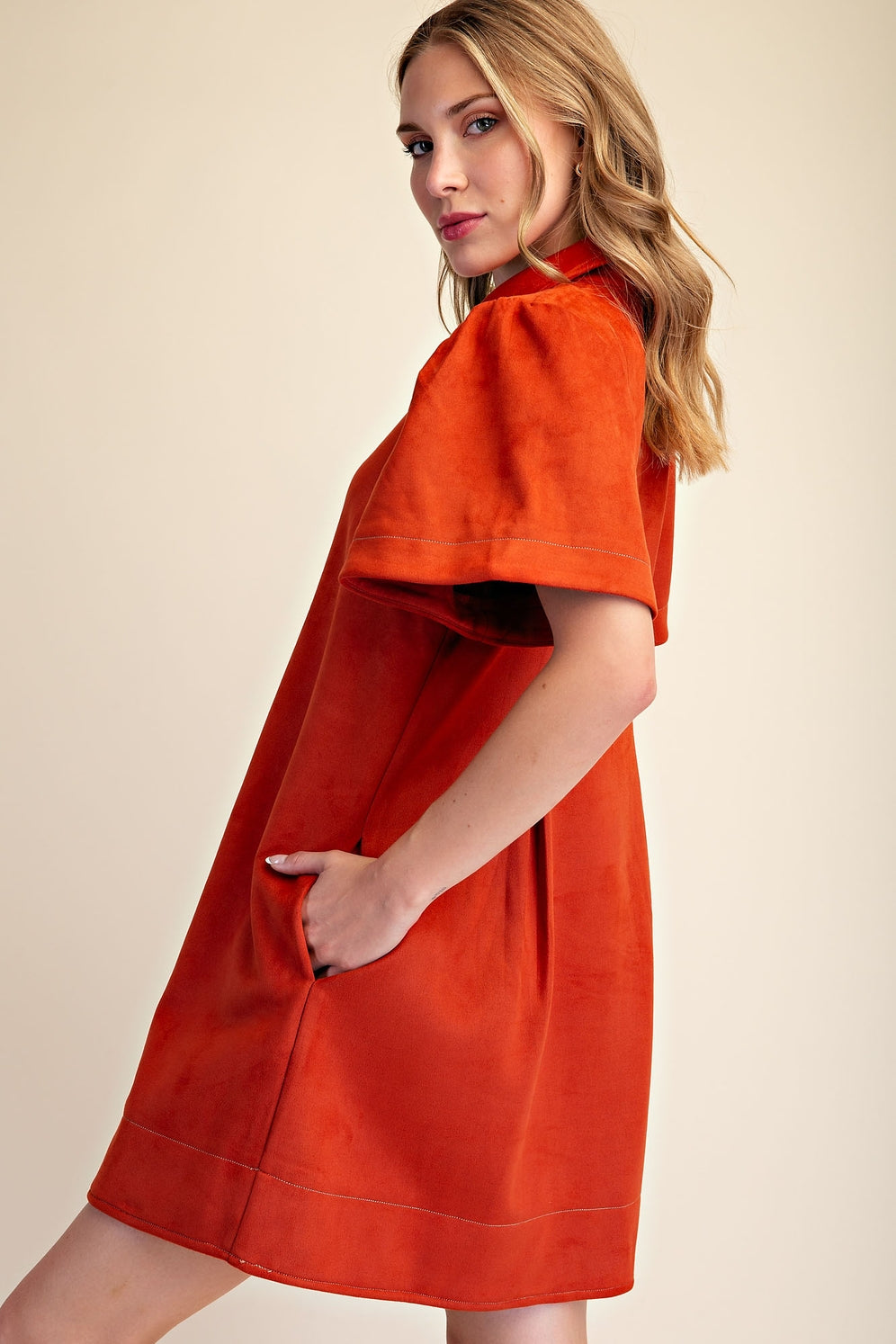 Suede Pleated Mini Dress