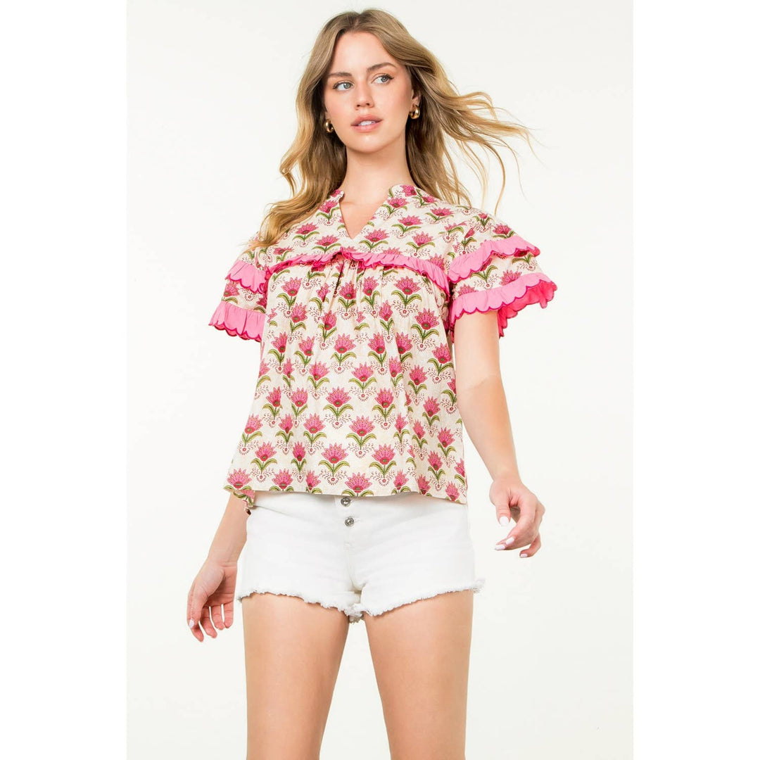 Floral Flounce Sleeve Top