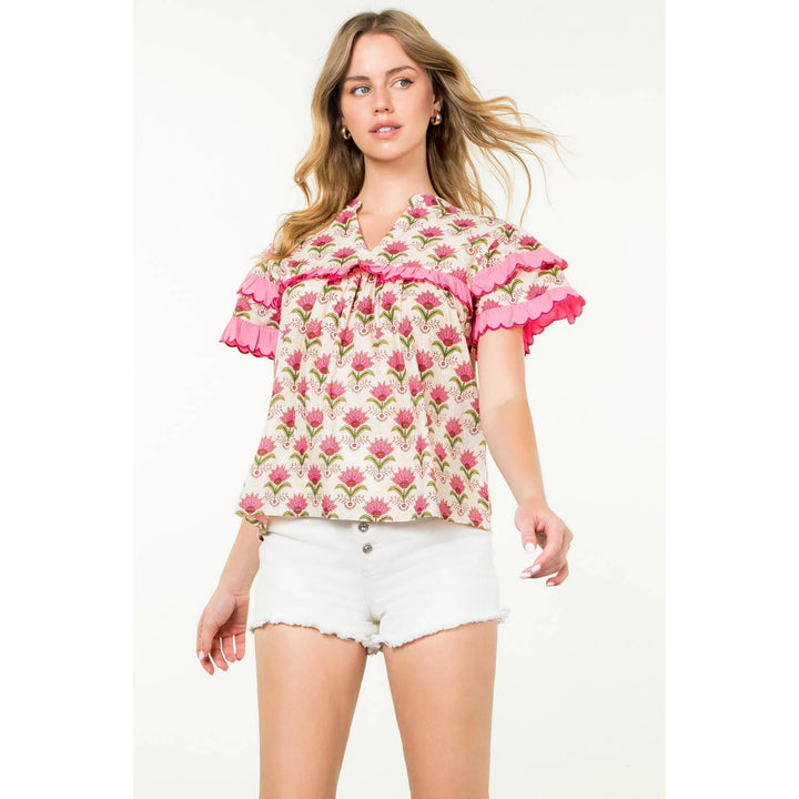Floral Flounce Sleeve Top