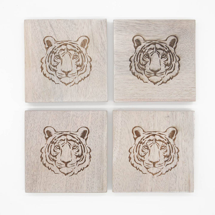 Tiger Etched Wood Coasters