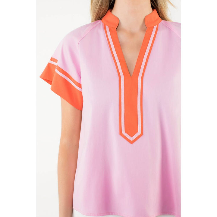 Orange Trim Short Sleeve Top