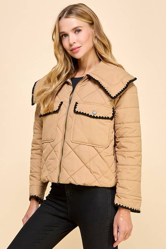 Front Zipper Quilted Puffer Jacket