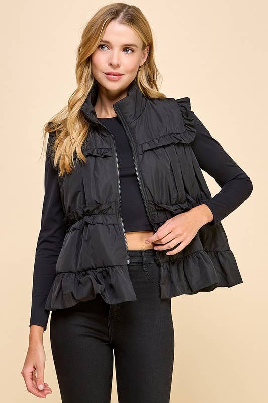 Ruffle Trim Back Bow Detail Vest