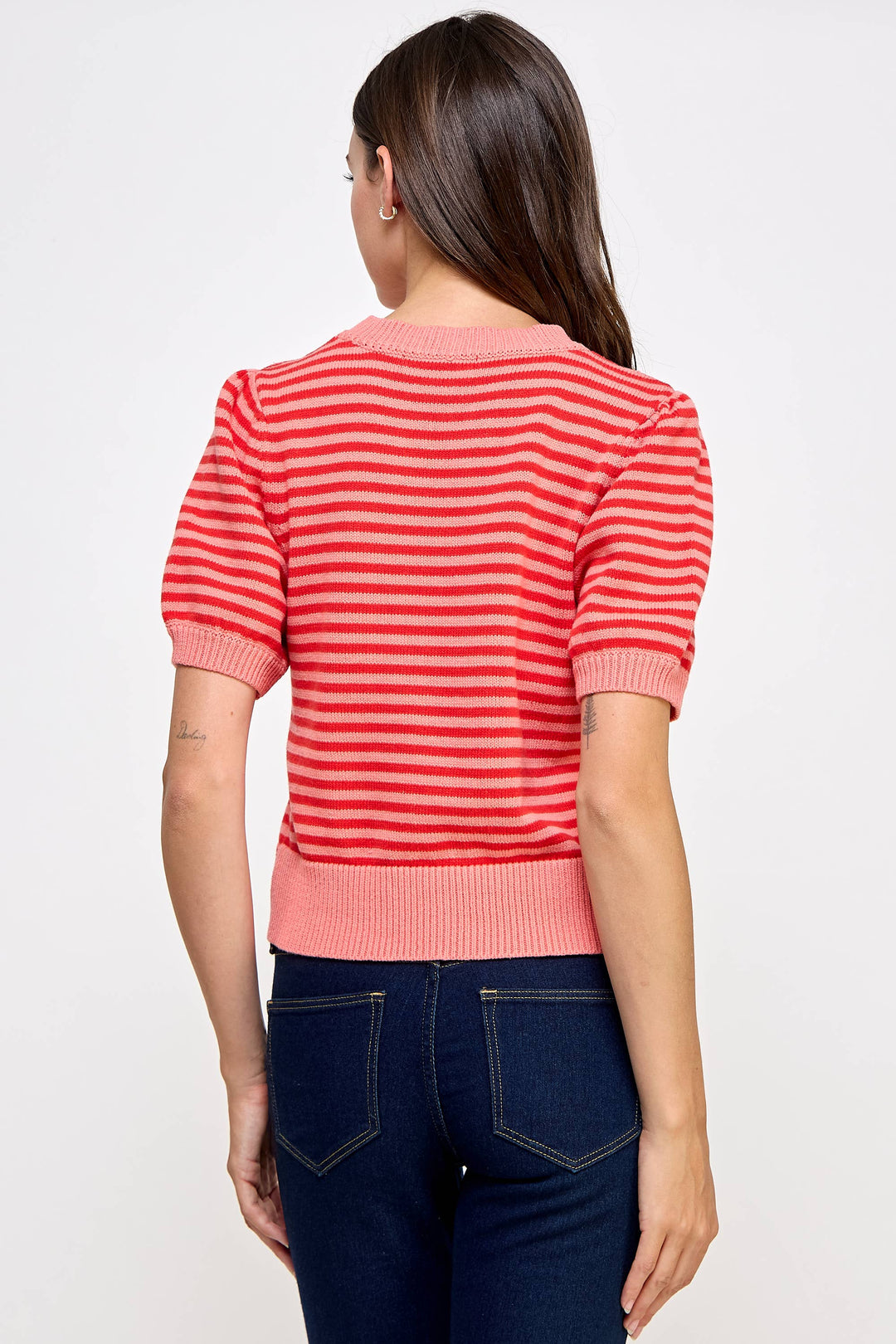 Pink Stripe Short Sleeve Sweater