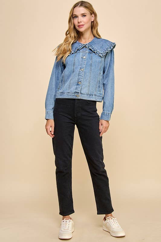 Ruffle Collared Denim Jacket