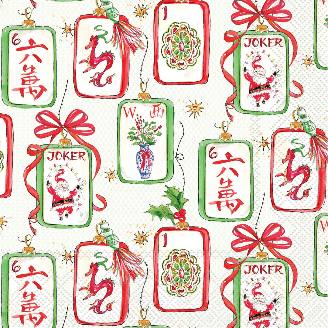 Mahjong and Santa Cocktail Napkin