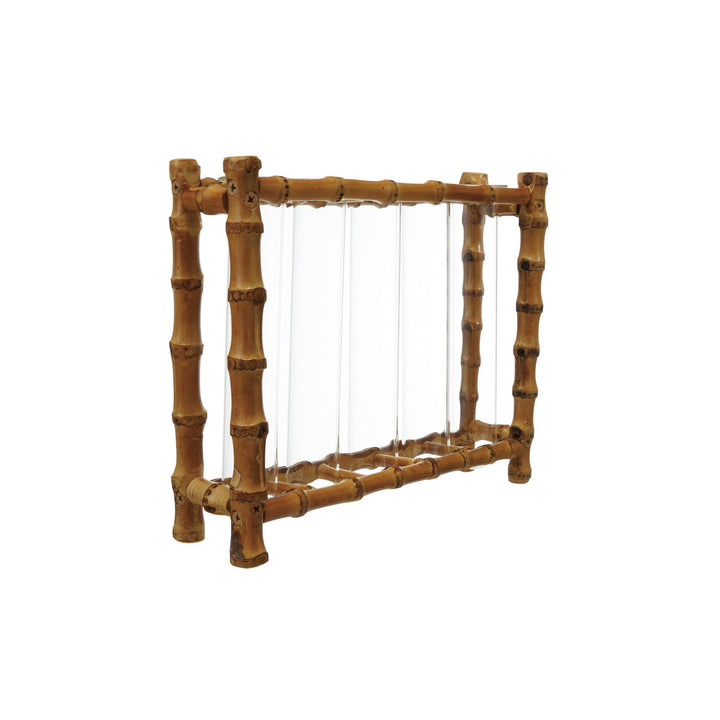 Bamboo Stand with 5 Glass Test Tube Vases