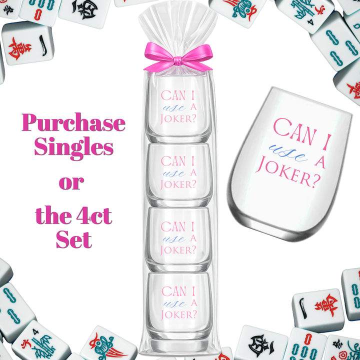 Mahjong Stemless 4ct Set Wine Glasses "Can I Use a Joker"