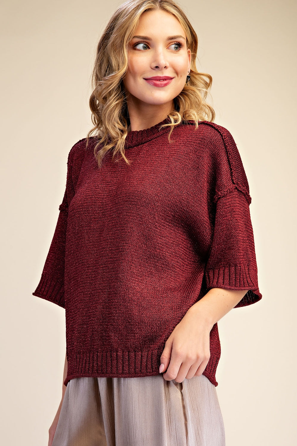 Berry Metallic Sweater