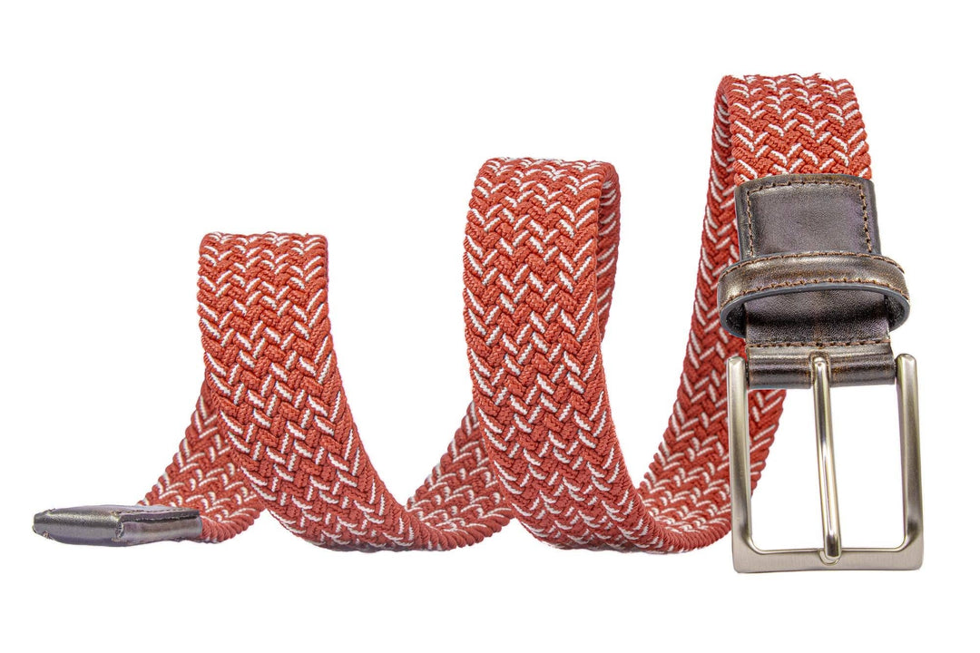 Braided Stretch Woven Crimson and White Keychain