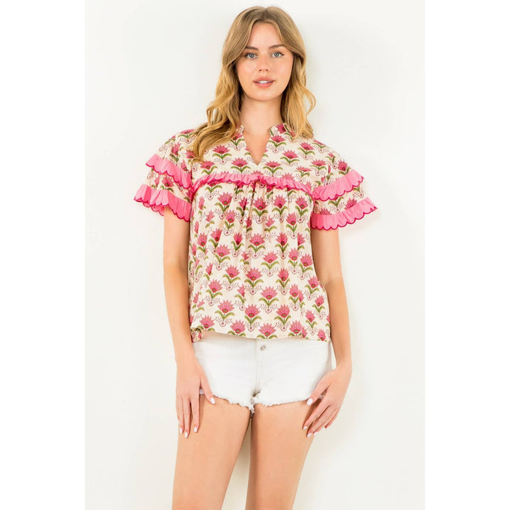 Floral Flounce Sleeve Top
