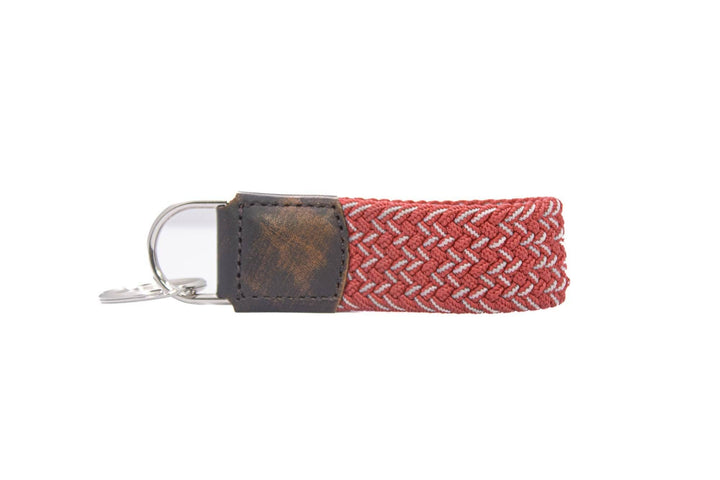 Braided Stretch Woven Crimson and White Keychain