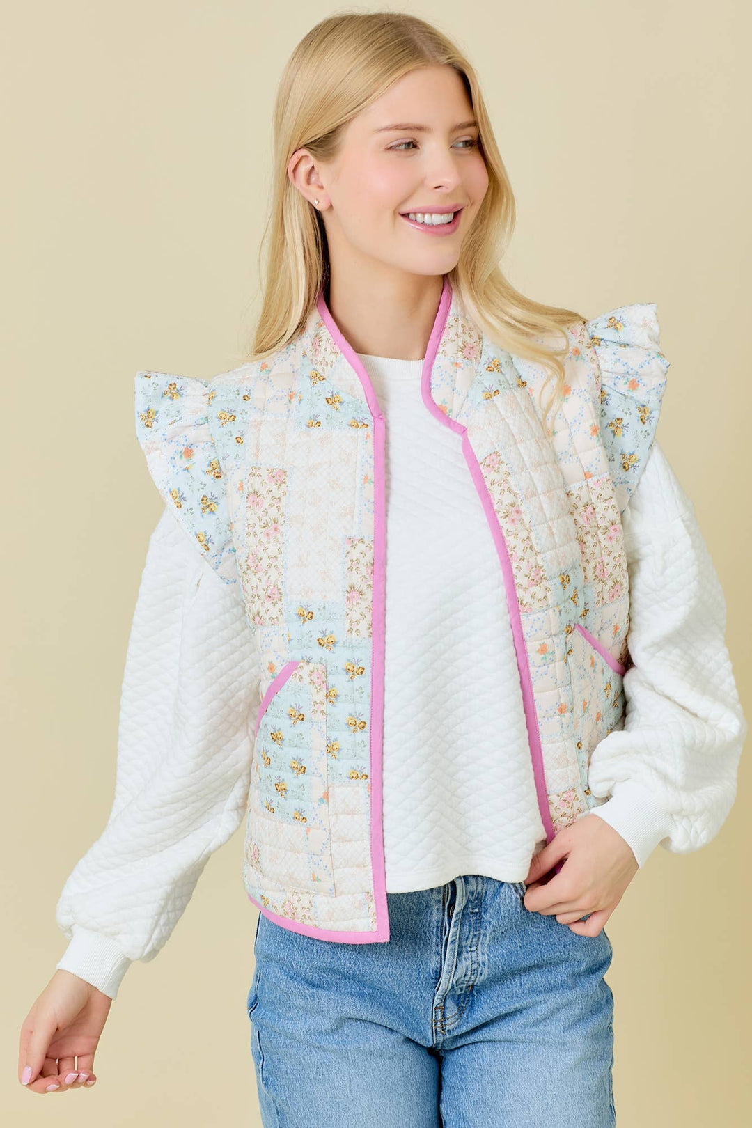 Quilted Ruffle Vest