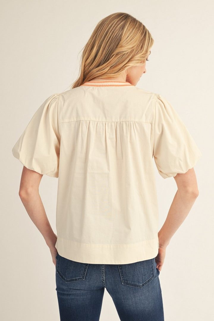 Orange & Cream Puff Sleeve Top