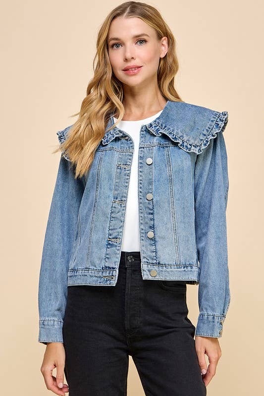 Ruffle Collared Denim Jacket