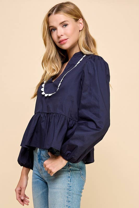 Split V Neck Long Sleeve Top