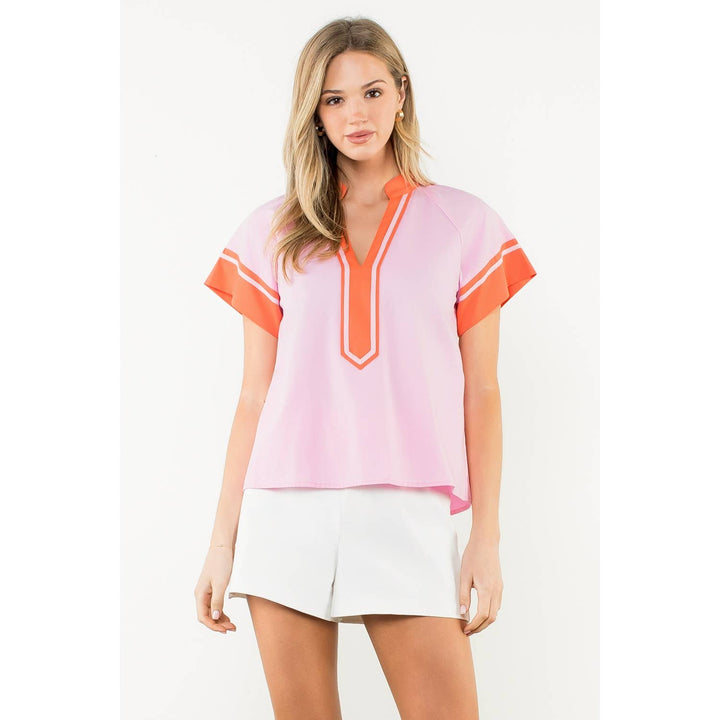 Orange Trim Short Sleeve Top