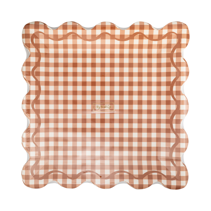 Gingham Scalloped Square Paper Plates