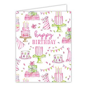 Happy Birthday Pink Cakes, Presents & Confetti Greeting Card