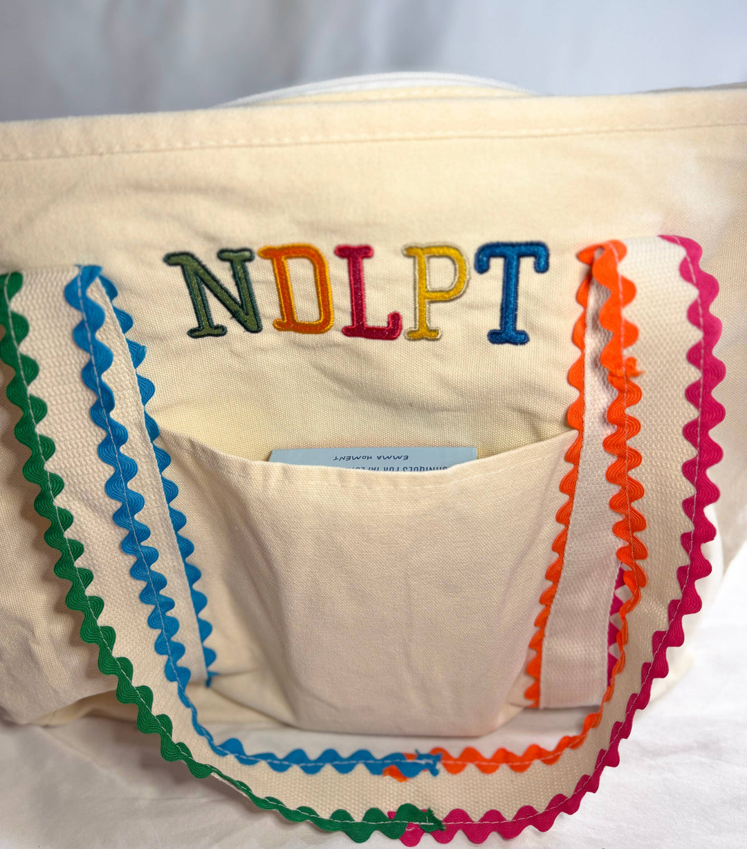 NDLPT Canvas Project Tote | Embroidered Needlepoint Tote Bag | Lightweight Zippered Carryall