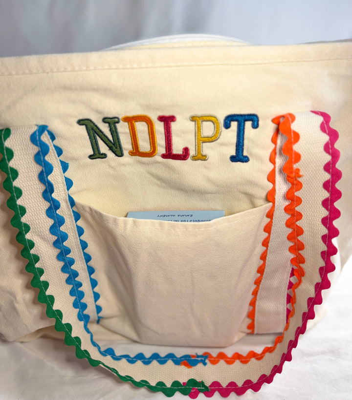 NDLPT Canvas Project Tote | Embroidered Needlepoint Tote Bag | Lightweight Zippered Carryall