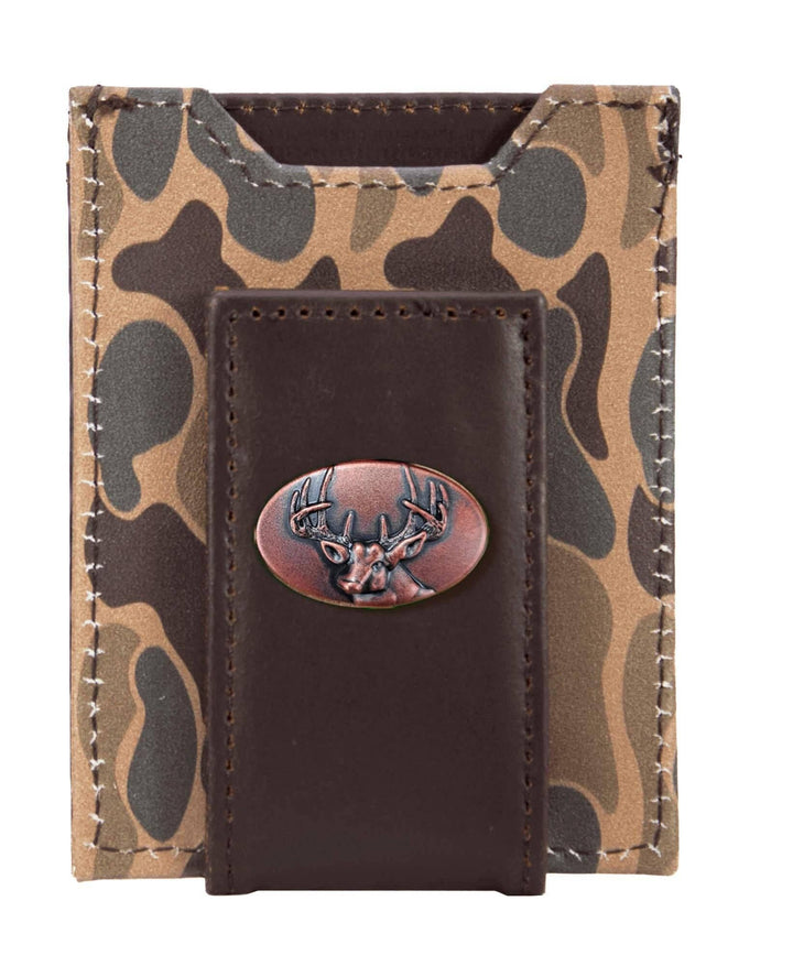 Buck Men's Magnetic Front Pocket Old School Camo Leather Wallet.